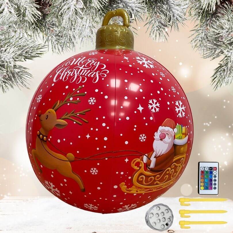 LED Weihnachtskugel 60 Cm Aufblasbare Weihnachtskugel 60 Cm – Beleuchtet, Mit Fernbedienung & Erdspieß – 16 RGB-Farben, 4 Modi – Deko Für Garten, Hof & Innenbereich – Wetterfestes PVC